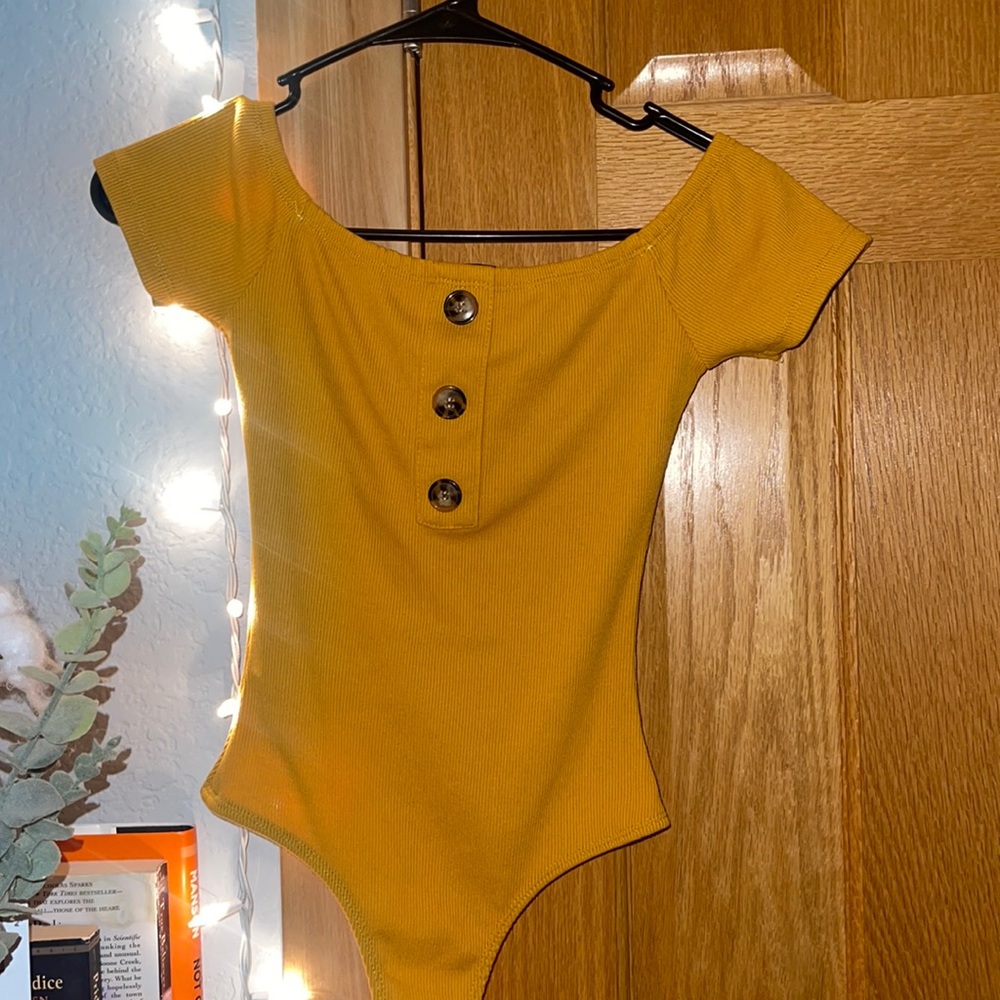 Cute mustard off the shoulder bodysuit